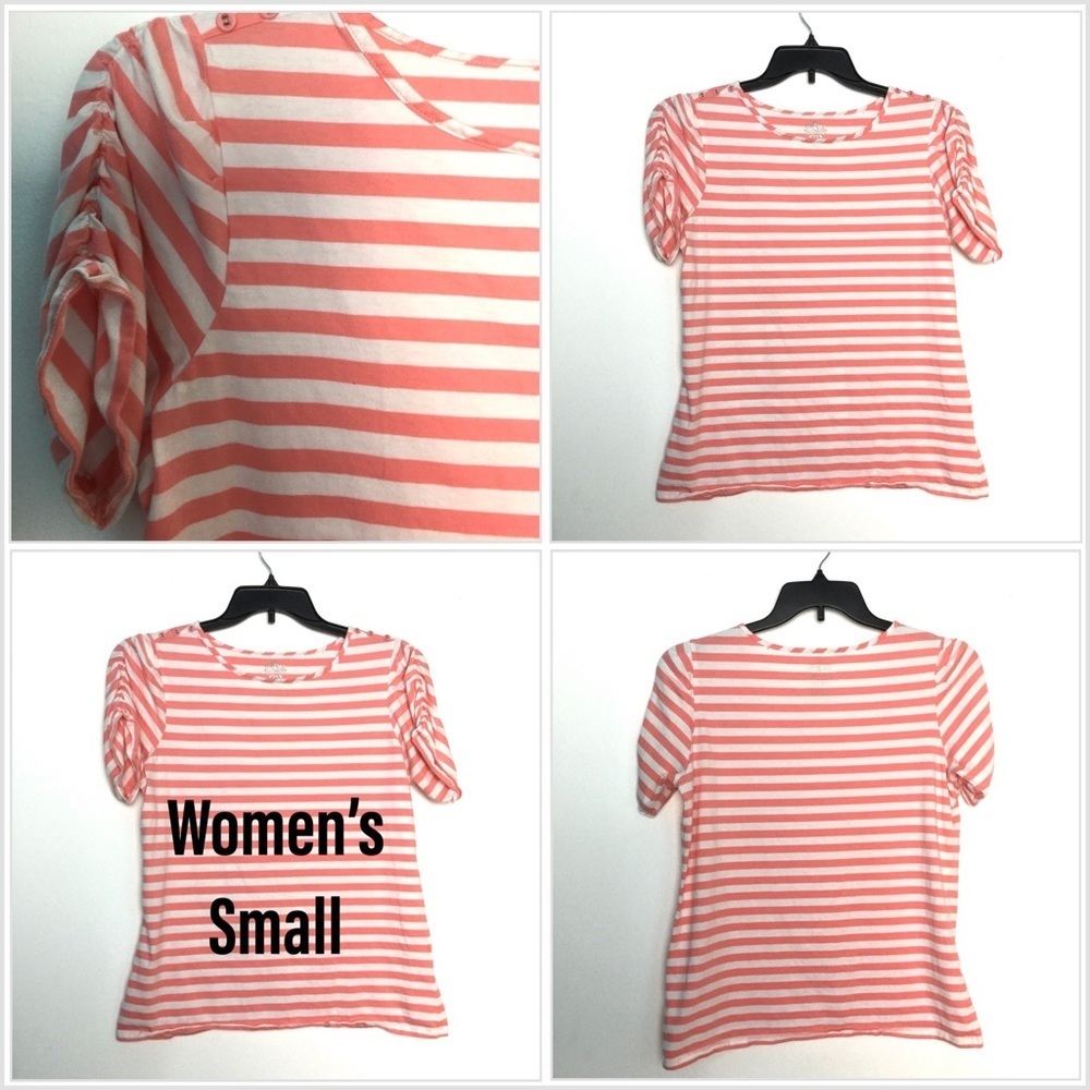 Women’s IZOD S Small 4 - 6 Crewneck Shirt Top Peach Stripes Short Sleeves Cotton